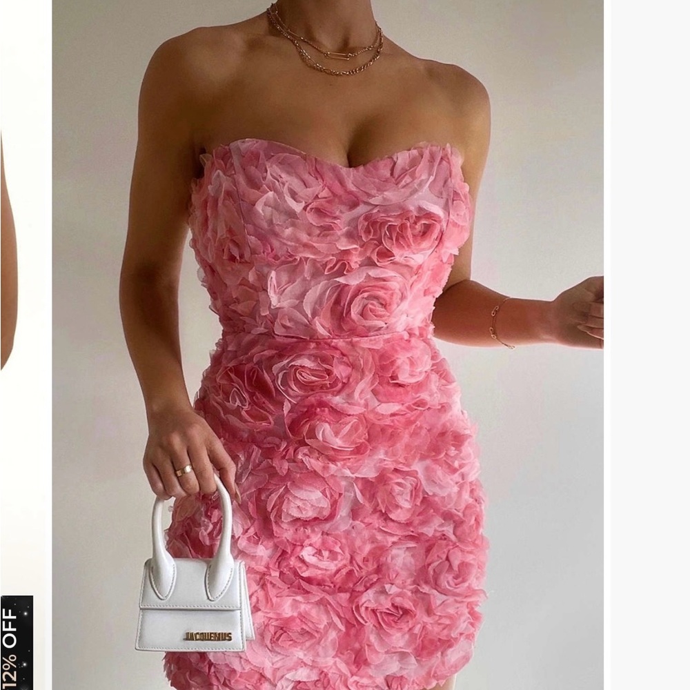 Micas Floral Embroidery Strapless Mini Dress